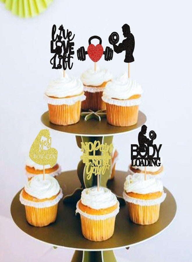 Confetti! 24pcs Gym-Themed Cupcake Toppers, Fitness and Weightlifting Decorations for Birthday Parties, Fitness Enthusiast Party Supplies - Image 3